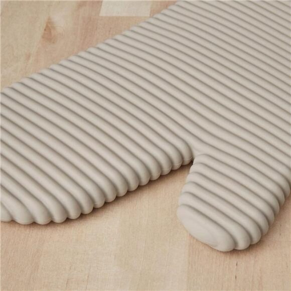 KitchenAid Ribbed Soft Silicone Oven Mitt Set, 7"x13", Milkshake 2 Count - Picture 3 of 4
